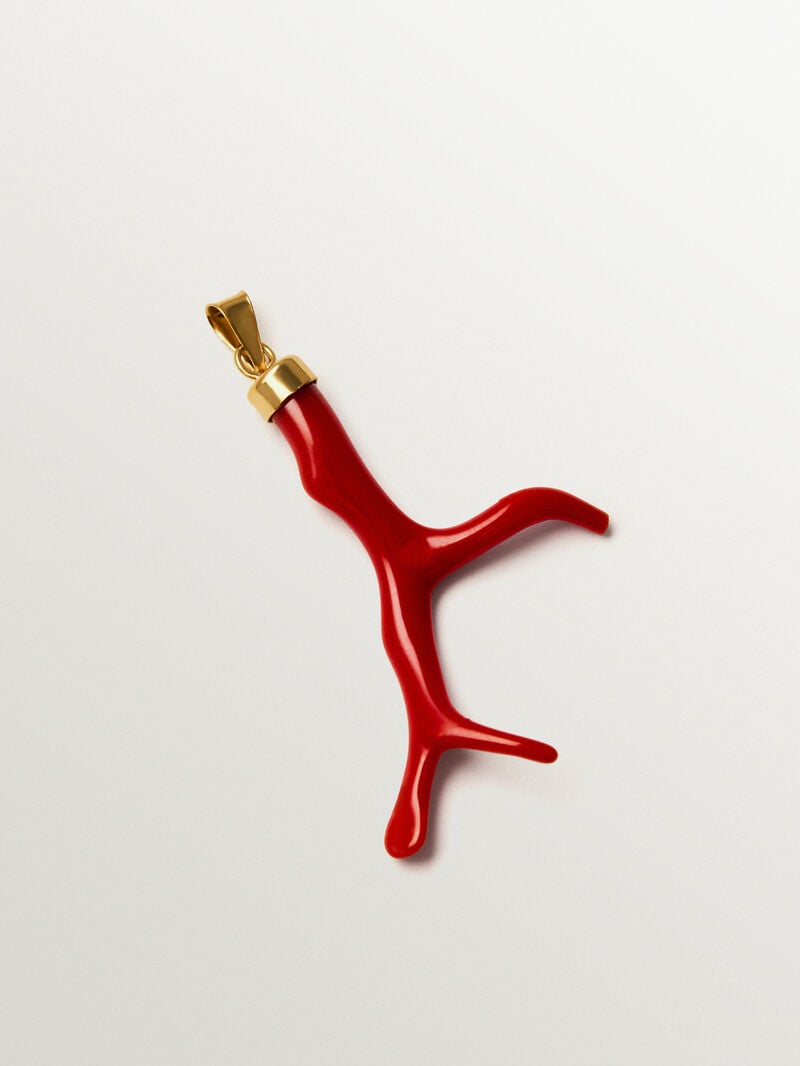 18K gold-plated 925 silver charm with medium coral image number 0