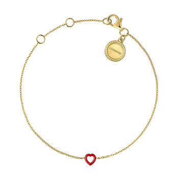Heart bracelet in 18k yellow gold-plated silver with red enamel, J05163-02-REDENA,hi-res
