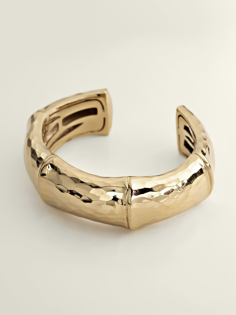 Rigid 925 silver bracelet bathed in 18K yellow gold in the shape of bamboo image number 6