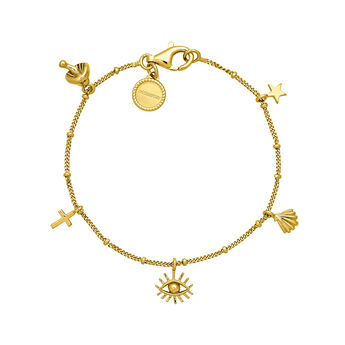 Gold plated multi motifs bracelet, J04947-02,hi-res