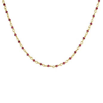 Collar de cadena de plata bañada en oro amarillo de 18kt con bolitas de rubíes rosas, J04880-02-RU,hi-res