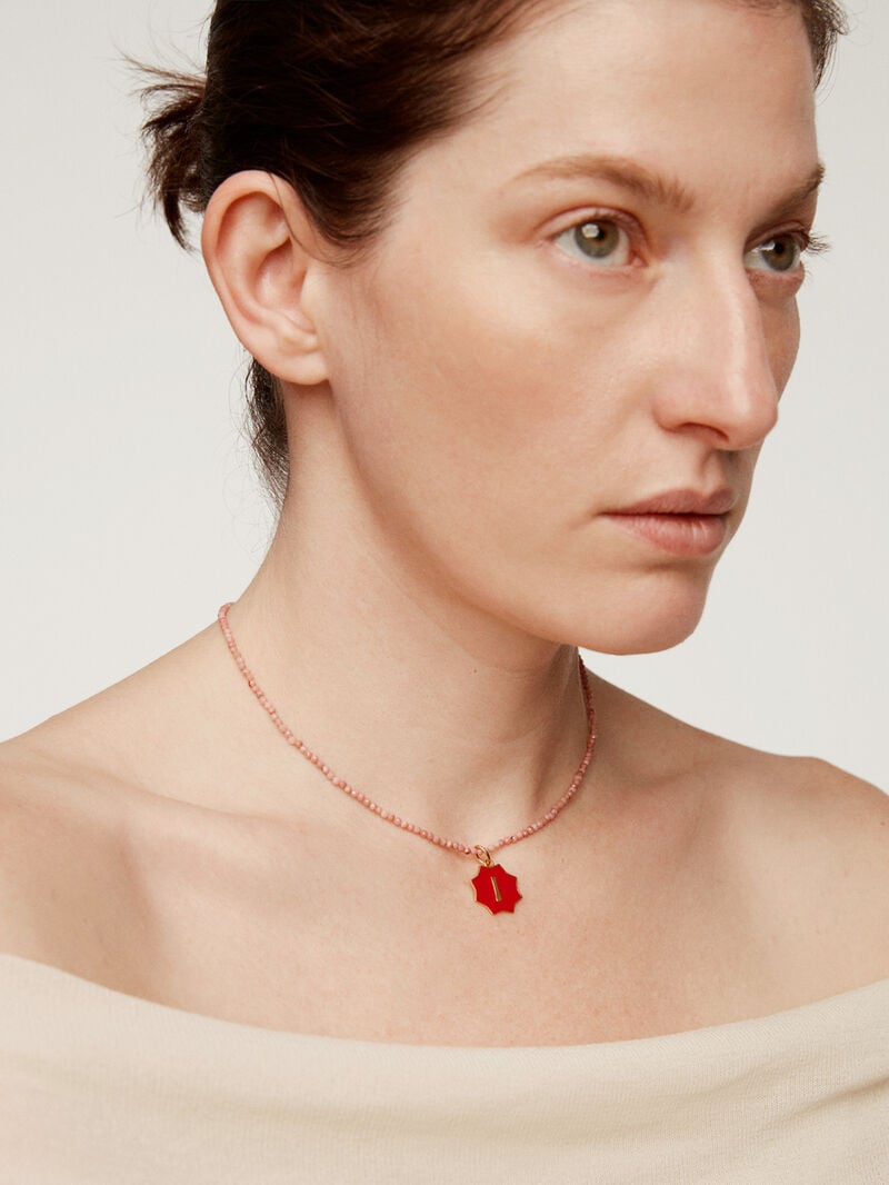 18K yellow gold plated 925 sterling silver charm with star-shaped red enamel and initial I image number 1