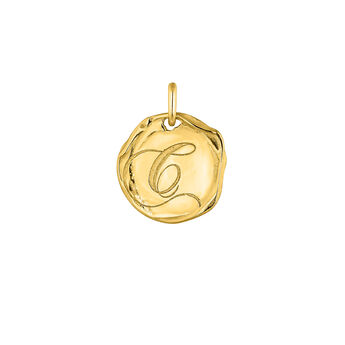 Gold-plated silver C initial medallion charm  , J04641-02-C,hi-res