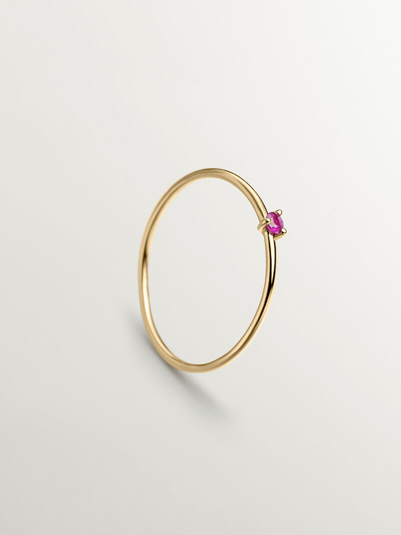 9K yellow gold solitaire ring with red ruby image number 4