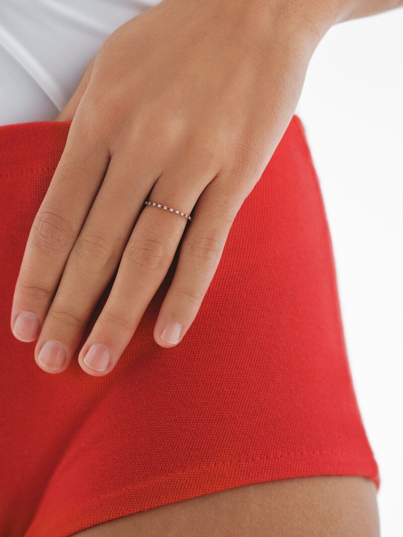 9K Rose Gold Ring with Red Rubies and Diamonds image number 1