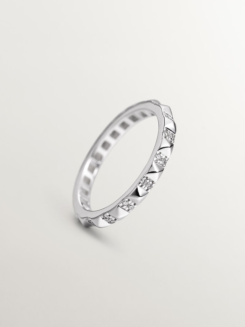 18K white gold ring with white diamonds and studs image number 4