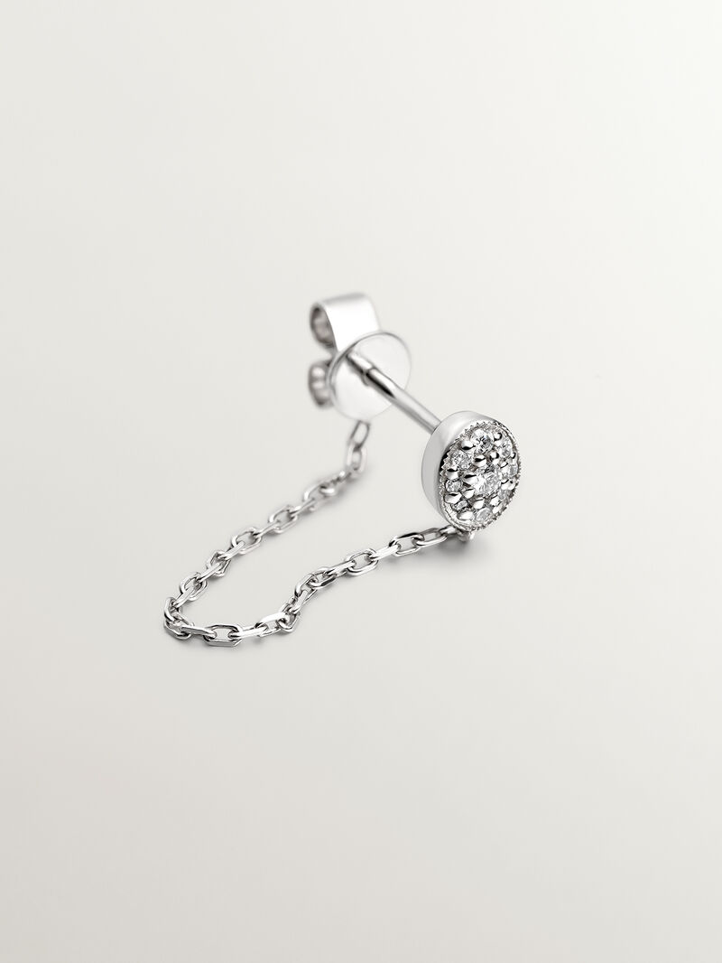 Individual 18K white gold earring with chain and diamonds. image number 4
