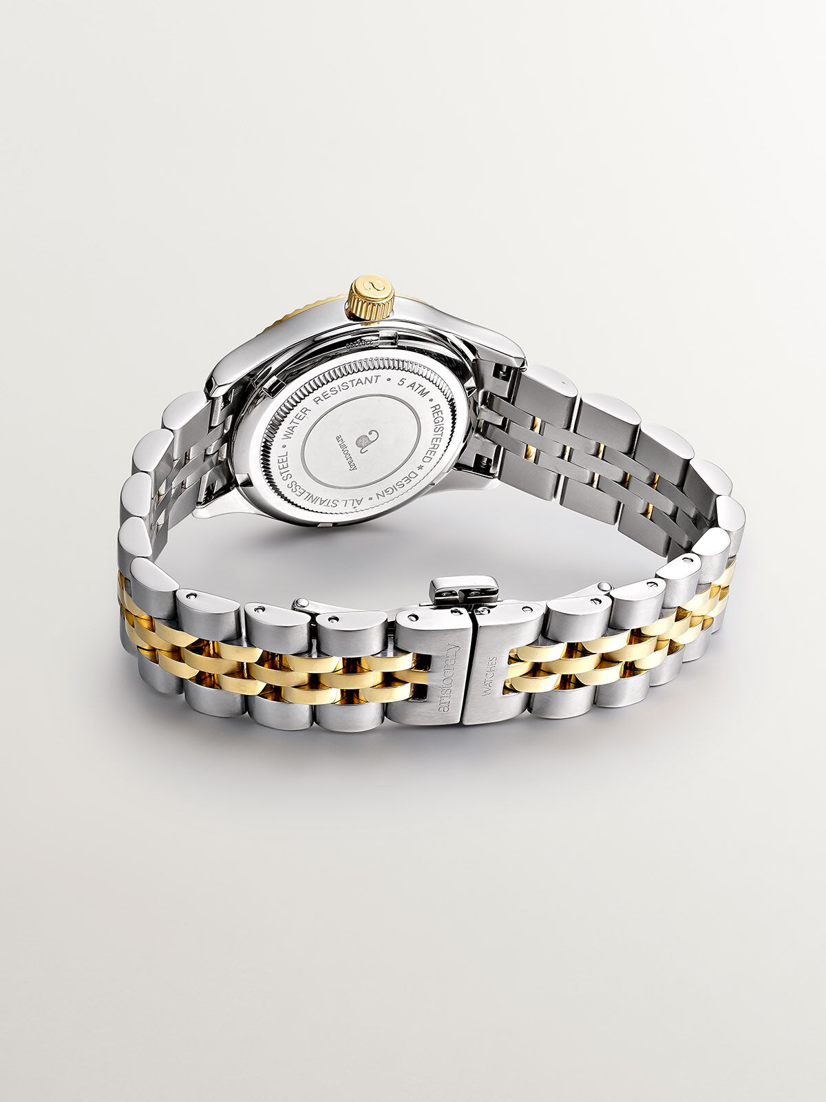 Reloj St. Barth Armis con correa de acero gris y amarillo y esfera