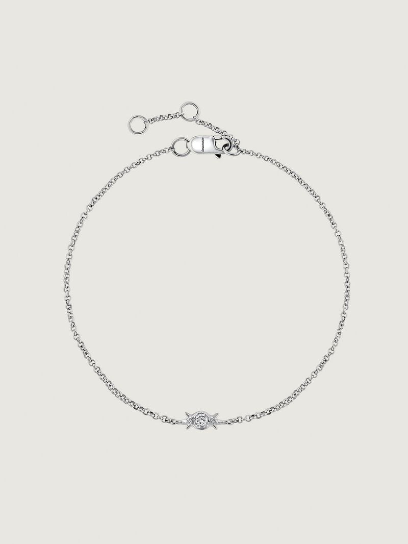 9K White Gold Rolo Link Bracelet with Diamond. image number 0