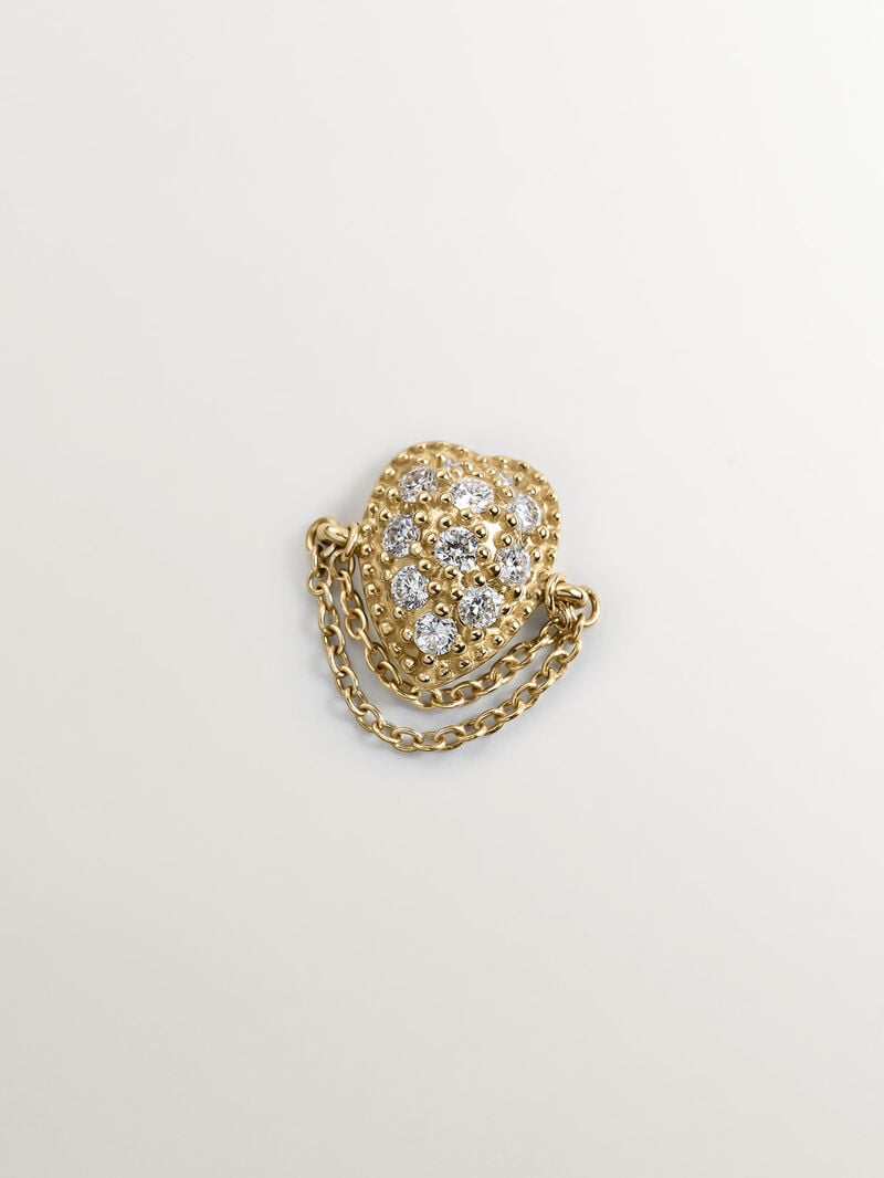 Single 9K yellow gold earring with diamonds and chains. image number 2