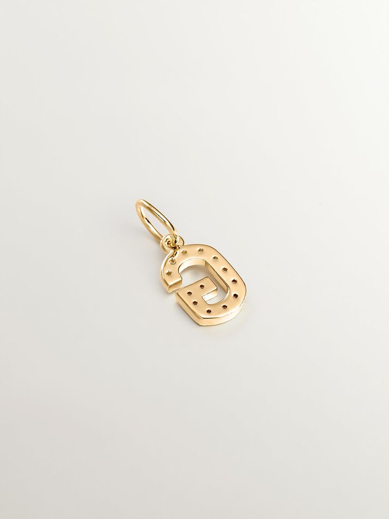 Charm made of 925 silver, bathed in 18K yellow gold and white topaz with the initial G. image number 1