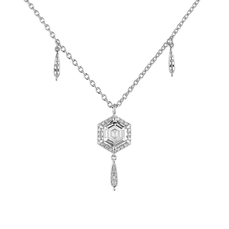 Gray diamond hexagonal motif silver necklace, J04811-01-WT-GD, hi-res