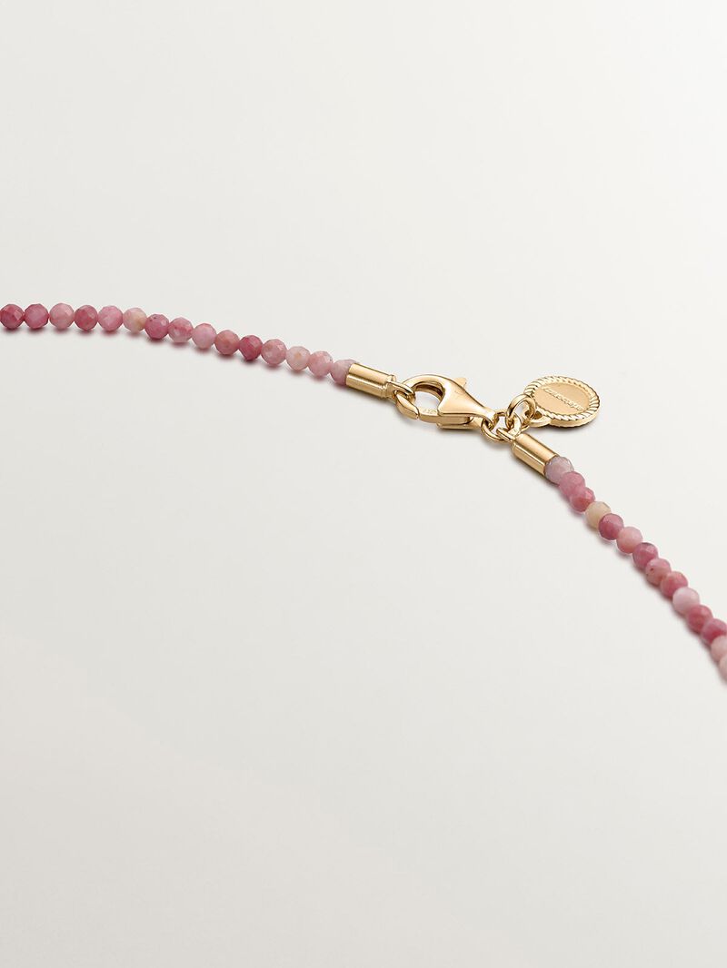 925 silver necklace bathed in 18K yellow gold with pink rhodonite beads. image number 2