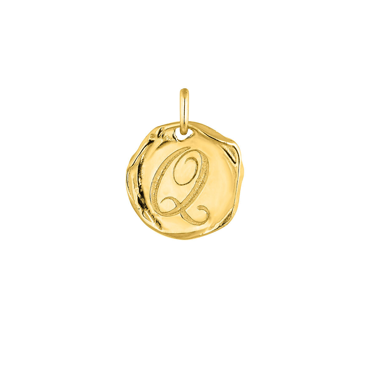 Charm medalla inicial Q artesanal plata recubierta oro , J04641-02-Q, hi-res