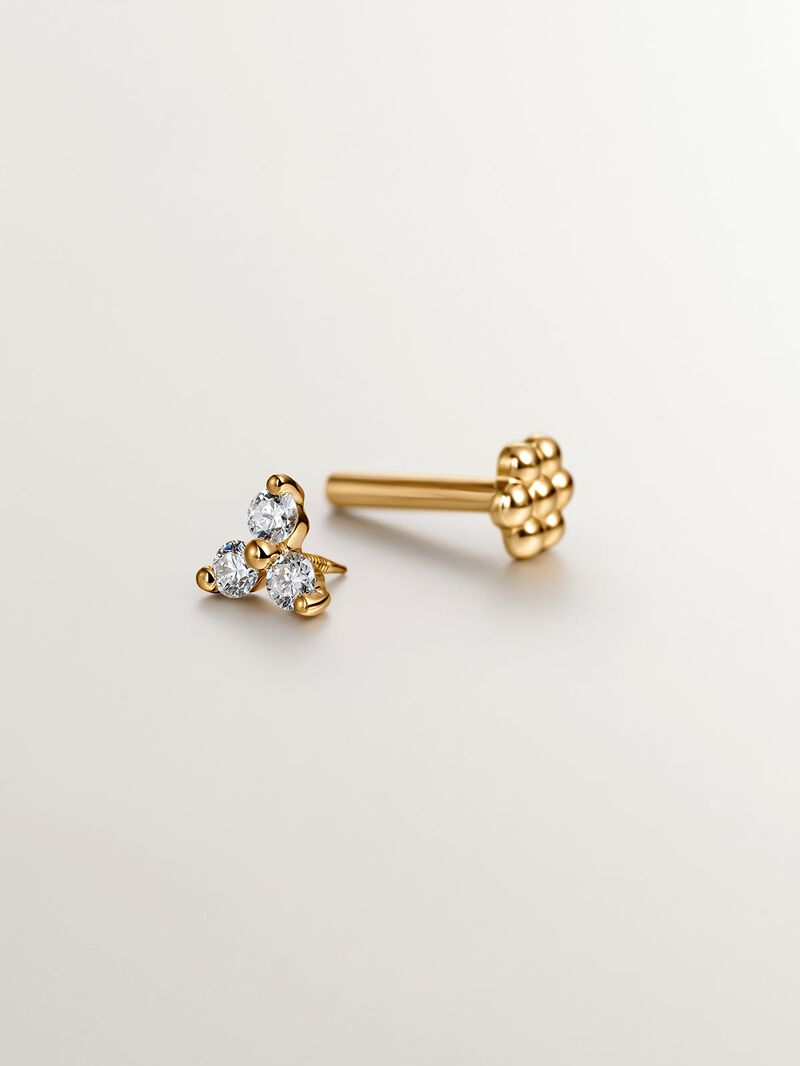 18K yellow gold piercing with 0.06 cts diamond clover image number 4