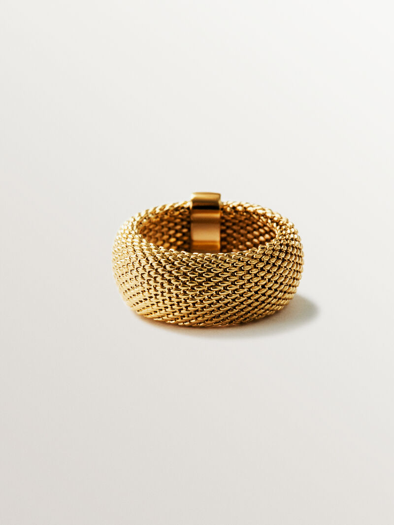 Rigid 18K yellow gold plated 925 silver ring with mesh image number 2