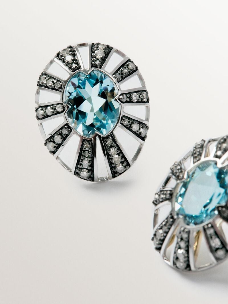 9K White and Yellow Gold Stud Earrings with Topazes and Diamonds image number 6