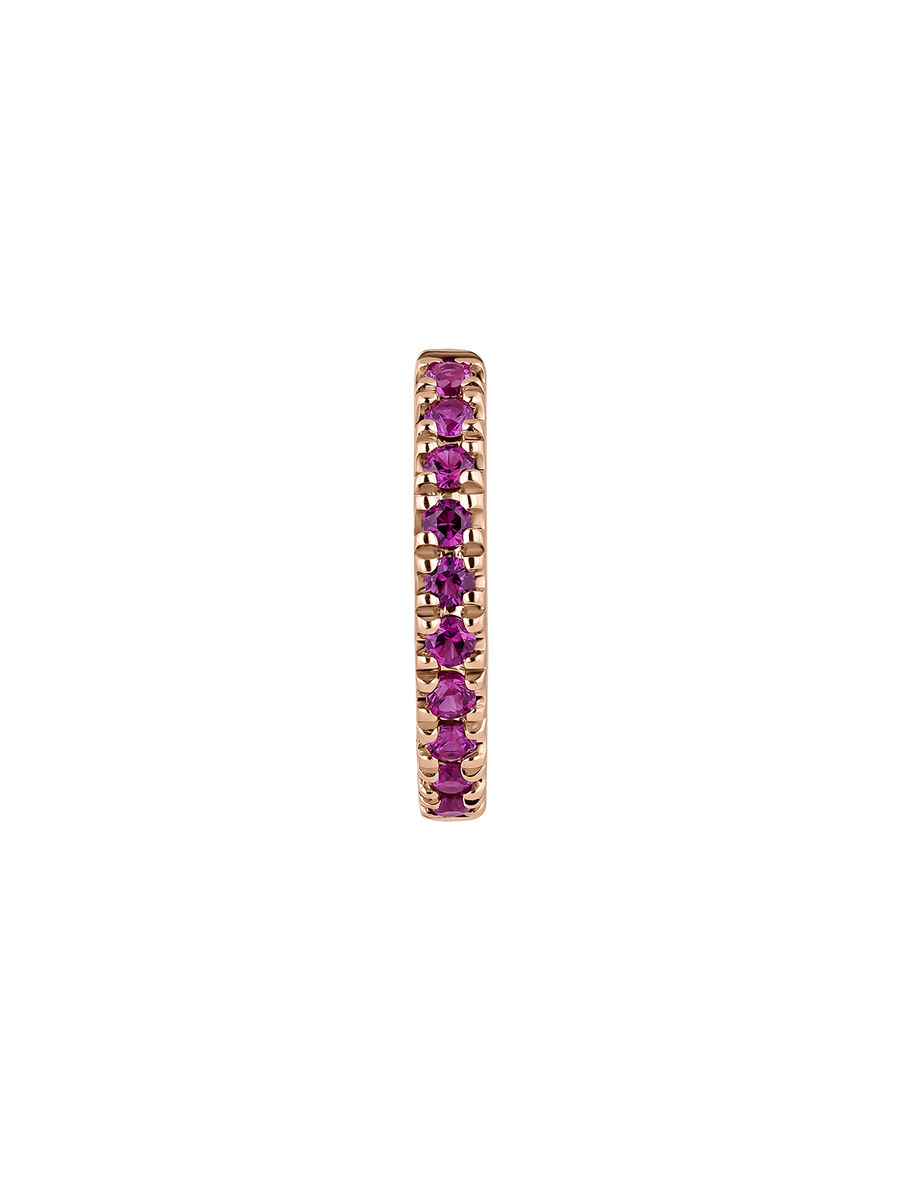 Single small hoop earring in 9k rose gold with pink rubies, J04971-03-RU-H, hi-res