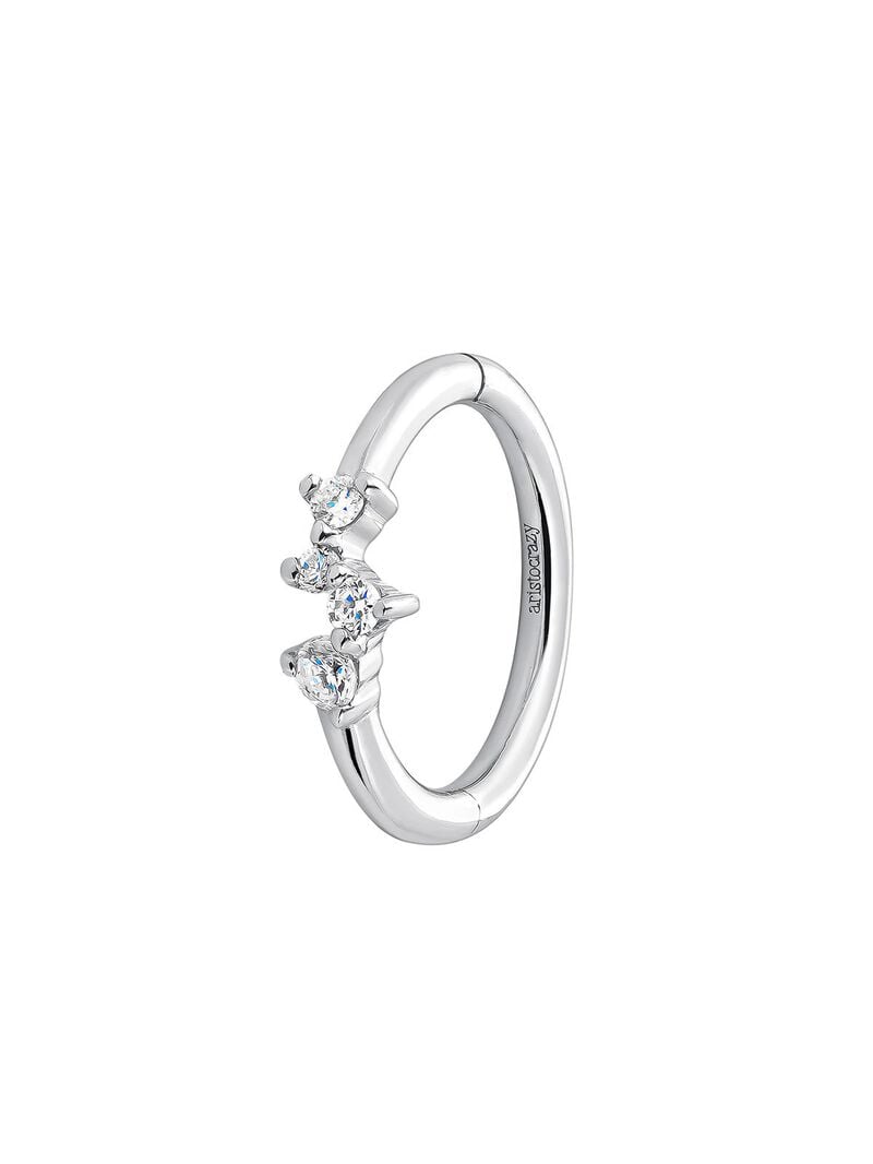 Individual small 9K yellow gold hoop earring with diamonds. image number 2
