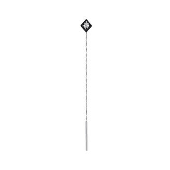 Long single chain earring in 18k white gold with a black diamond rhombus, J05114-01-BLKENA-H,hi-res
