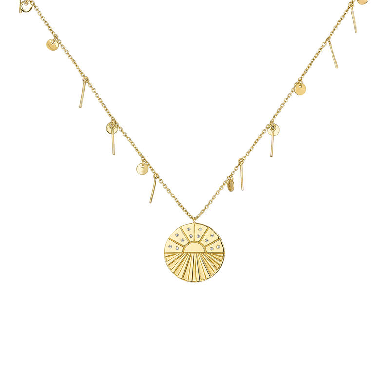 Gold plated medal necklace with pendants , J04138-02-WT, hi-res