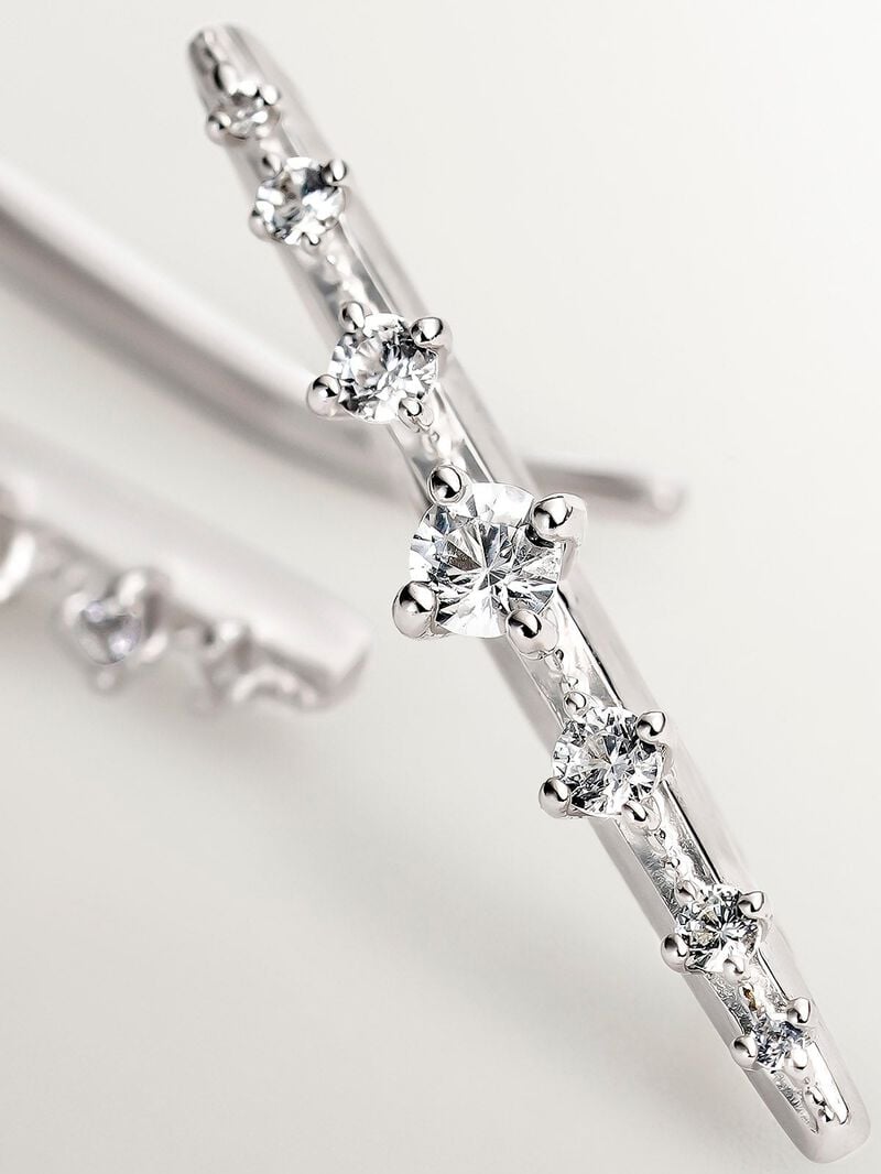 925 Silver Climber Earrings with White Sapphires image number 4