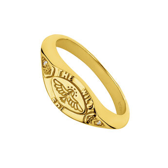 Eagle signet ring in 18k yellow gold-plated silver, J04832-02-WT,hi-res