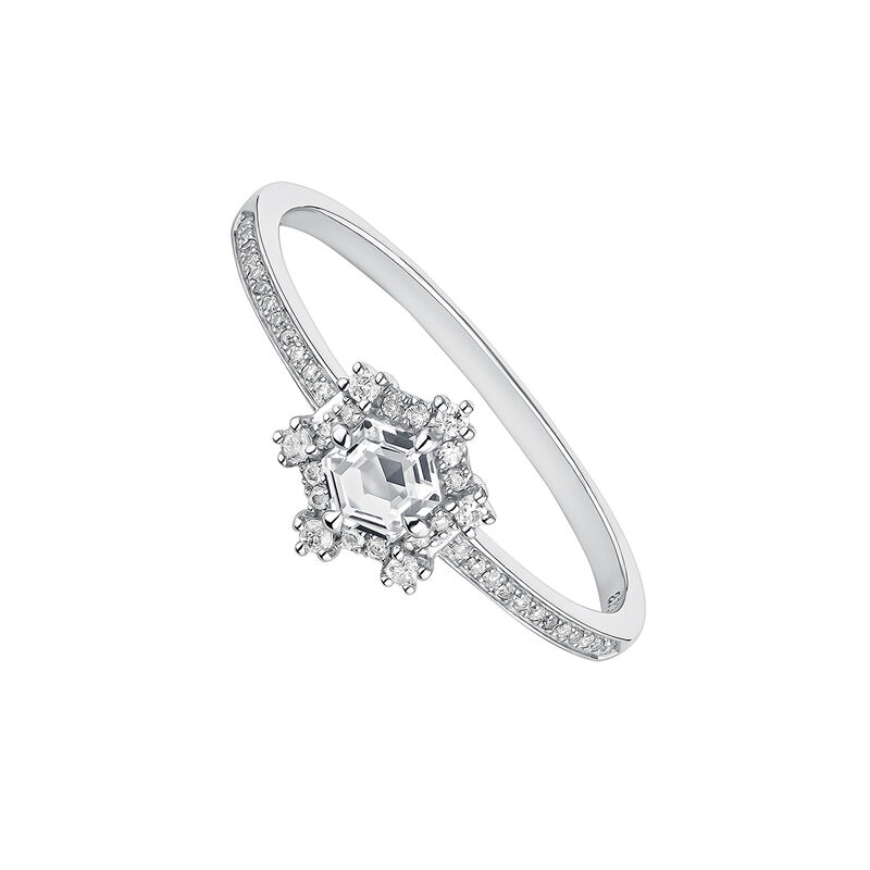 Hexagonal topaz gray diamond silver pavé ring, J04804-01-WT-GD, hi-res