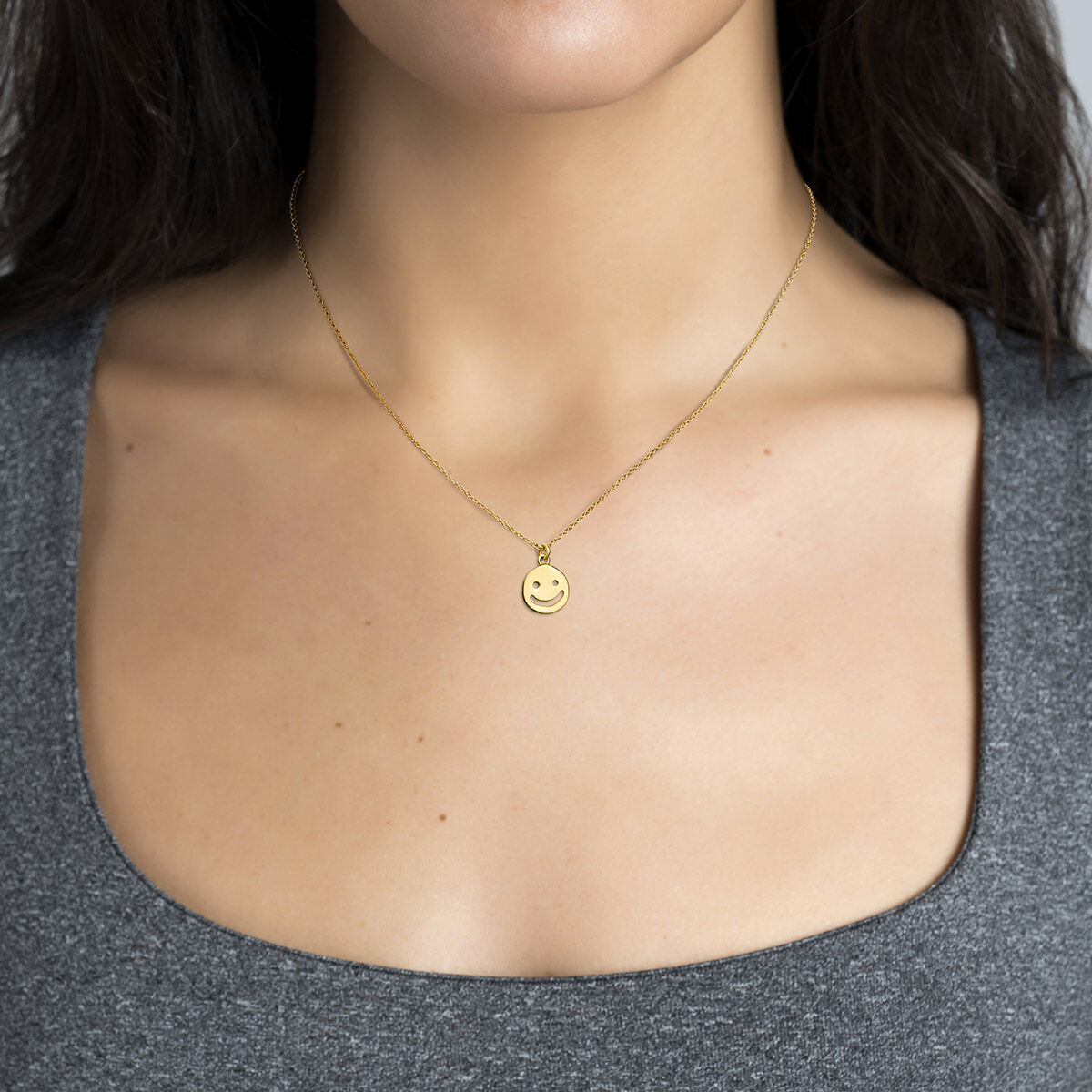 Gold plated silver smiley motif necklace , J04843-02, hi-res