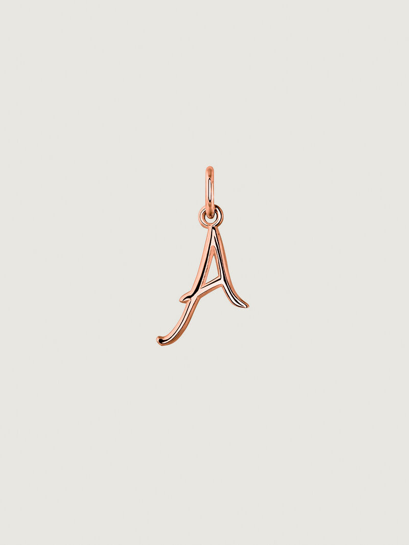 925 Silver charm bathed in 18K rose gold with initial A image number 0