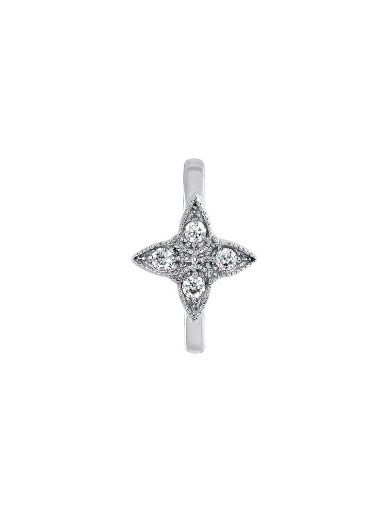 Individual 9K white gold earring with star and diamonds. image number 1