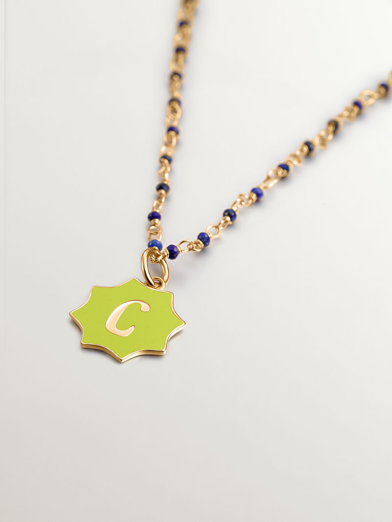 18K yellow gold plated 925 sterling silver charm with star-shaped yellow enamel initial C image number 2