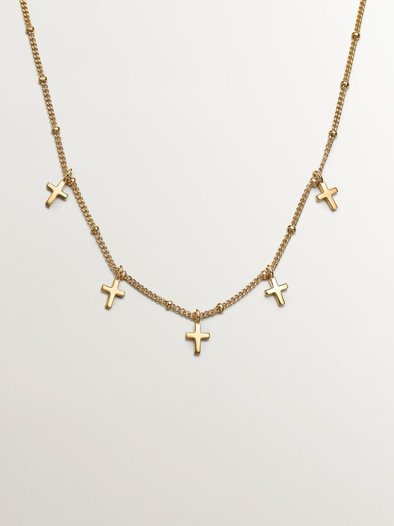 925 Silver necklace bathed in 18K yellow gold with crosses image number 0