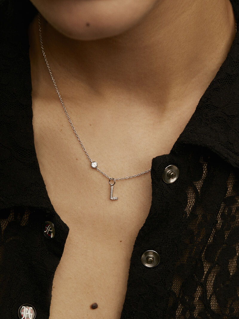 925 Silver Charm and White Topaz Initial L image number 1