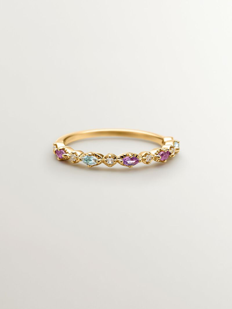 925 Silver ring bathed in 18K yellow gold with topaz, rhodolites, and amethyst. image number 2