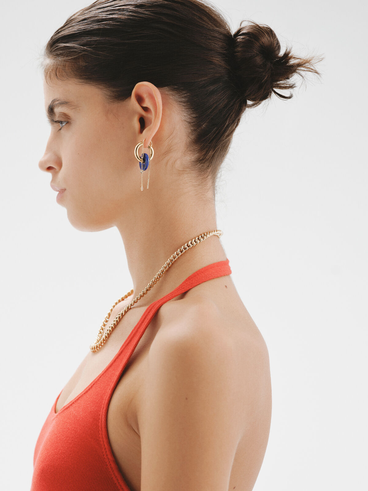925 Silver hoop earrings plated in 18K Yellow Gold with Lapis