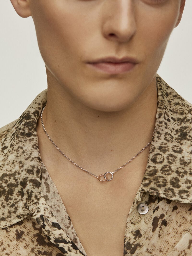 925 Sterling Silver pendant and 925 Sterling Silver pendant coated in 18K rose gold with interlocking circles. image number 1