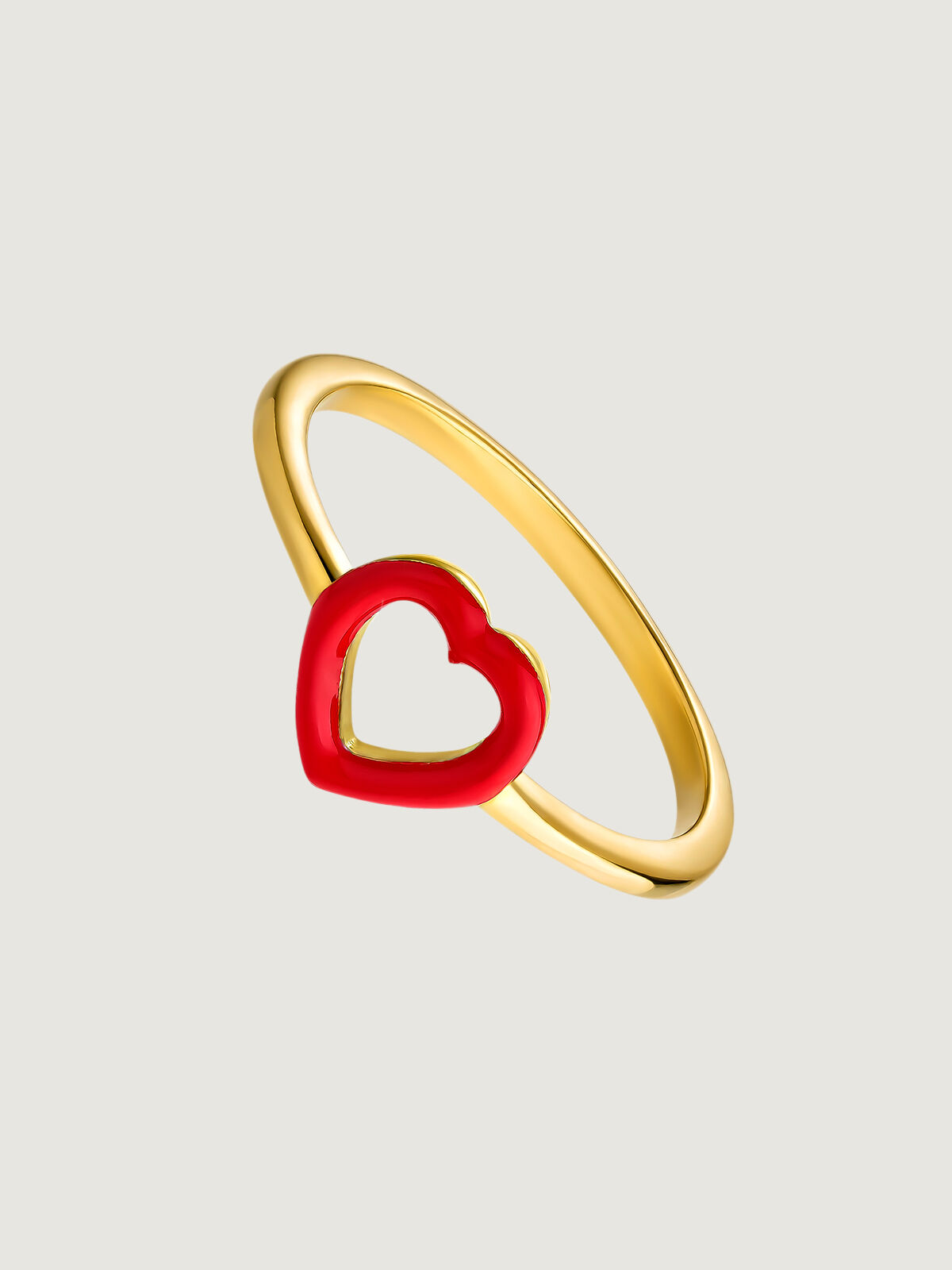 925 Silver ring plated in 18K yellow gold with a heart and red