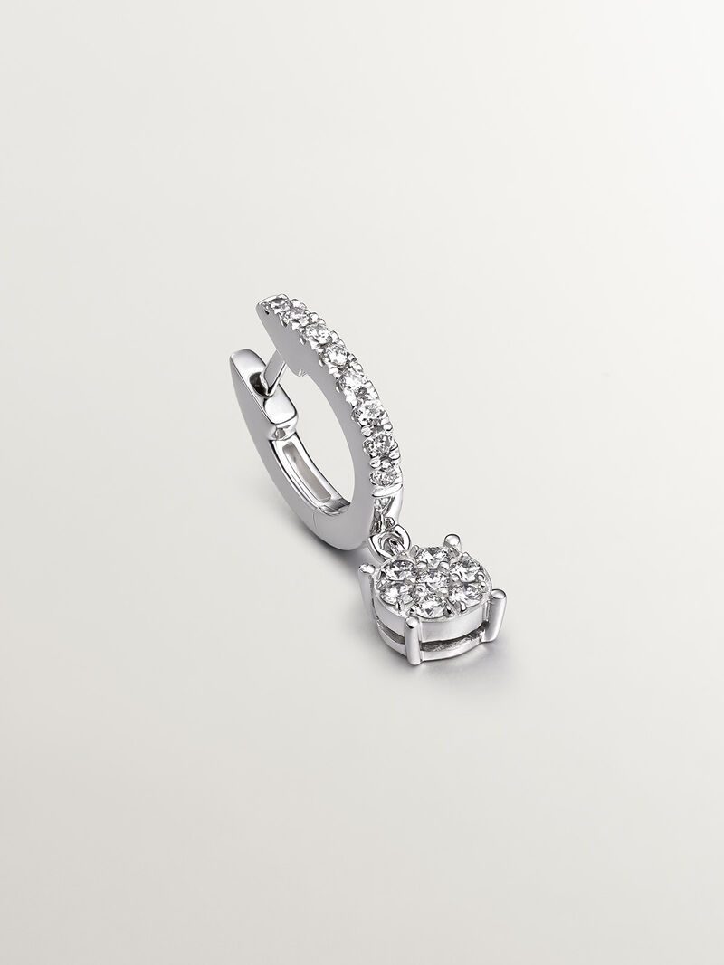 18K white gold single earring with pavé diamonds and dangling diamond image number 2