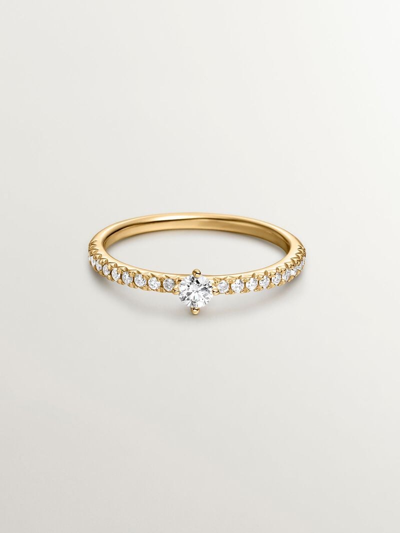 18K Yellow Gold Solitaire Ring with Diamonds image number 2