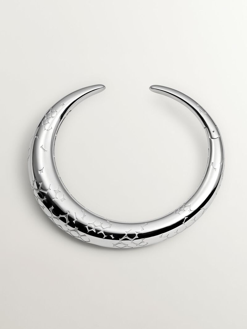 925 silver domed necklace with snake texture image number 0