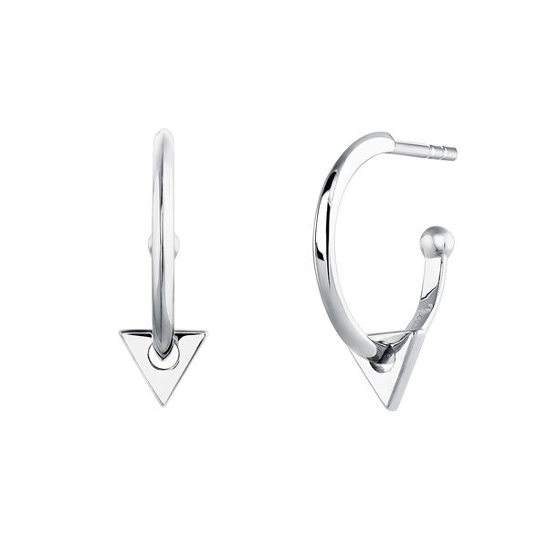 Silver triangle pendant hoop earrings , J03961-01,hi-res