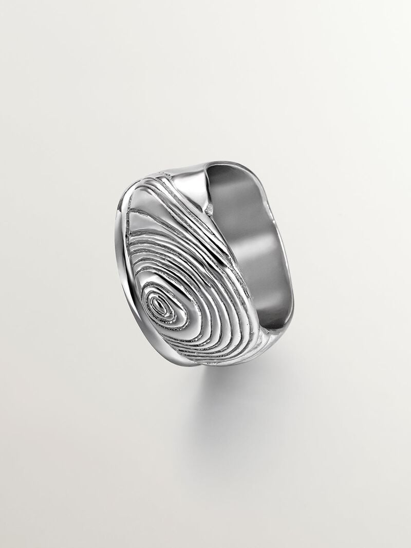 Wide 925 silver ring with embossing and irregular shape. image number 2