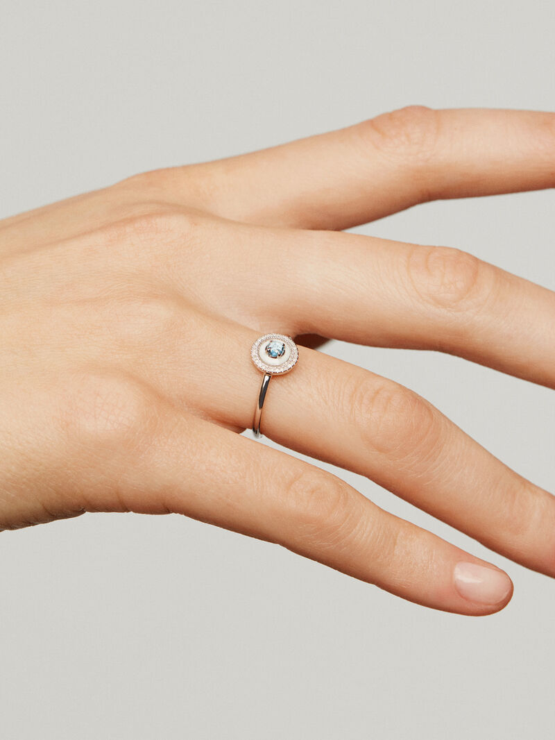 925 silver tresillo ring with black spiners and white topacios image number 1