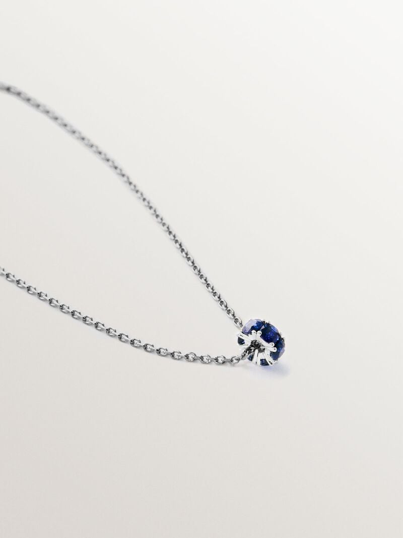 9K white gold pendant with blue sapphires and diamonds image number 2