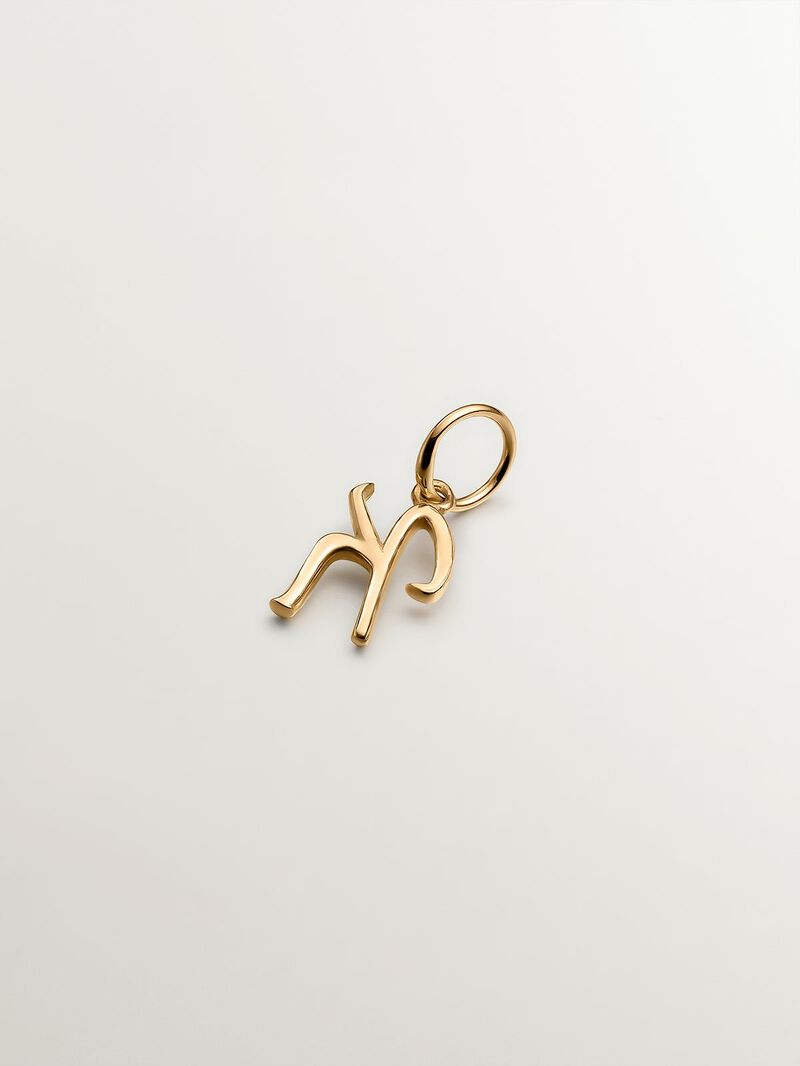 925 Silver charm bathed in 18K yellow gold with initial K. image number 1