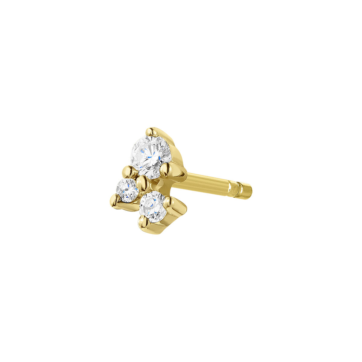 Single 9kt yellow gold earring with triple diamond of 0.033cts, J04956-02-H, hi-res