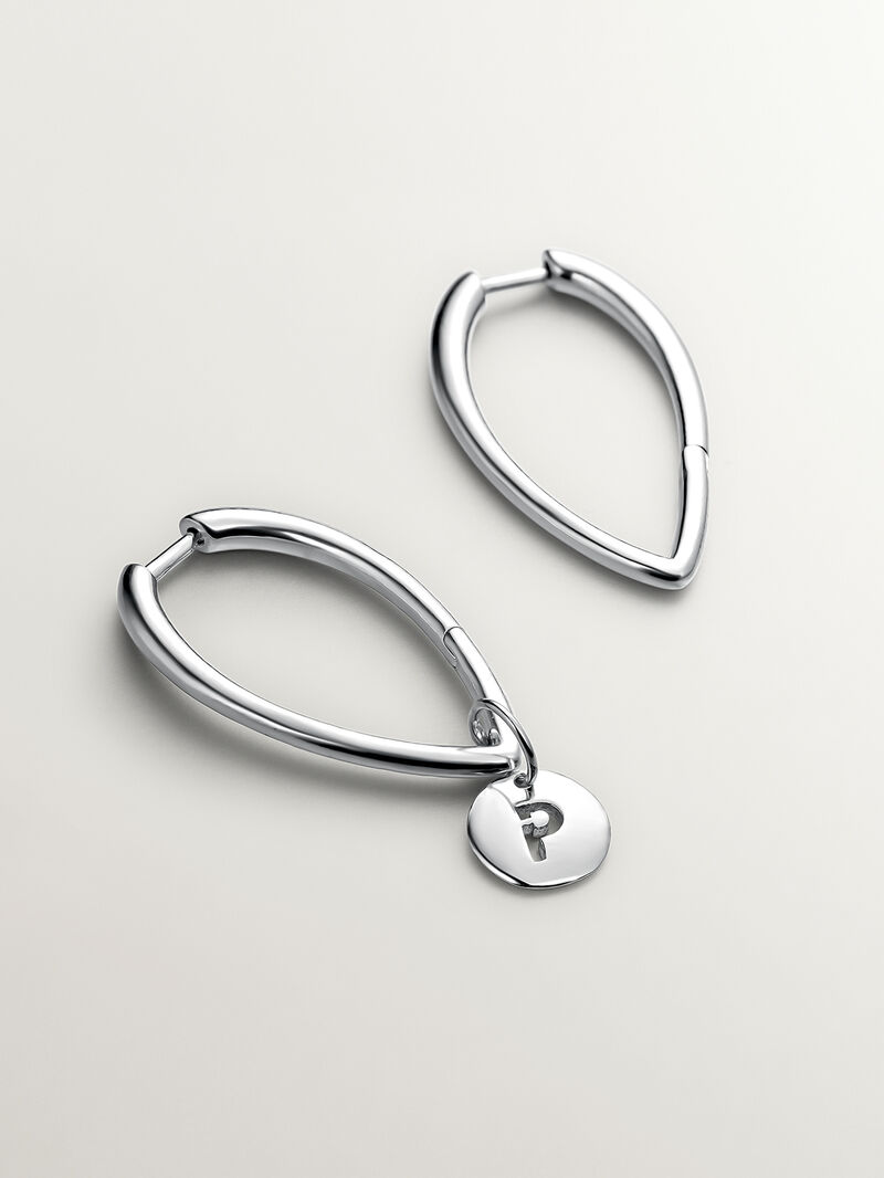 Large 925 silver hoop earrings in drop shape. image number 4
