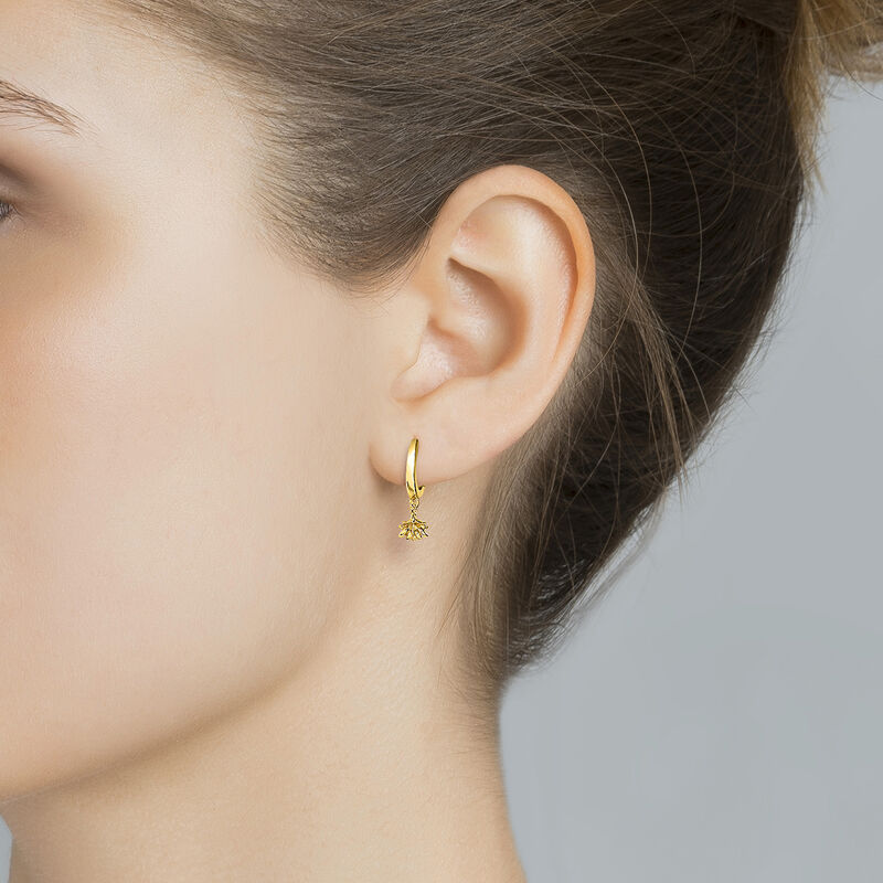 Gold plated lotus flower hoop pendant earrings , J04597-02, hi-res