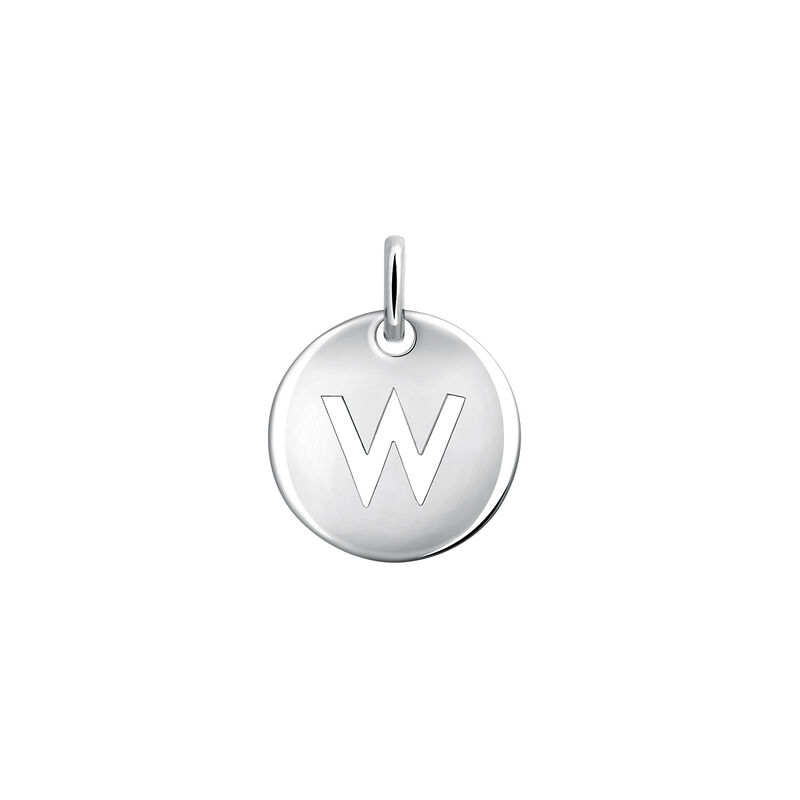 Silver W initial medallion charm  , J03455-01-W, hi-res